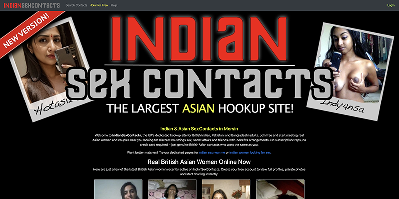Indian Sex Contacts homepage screenshot showing India adult dating site